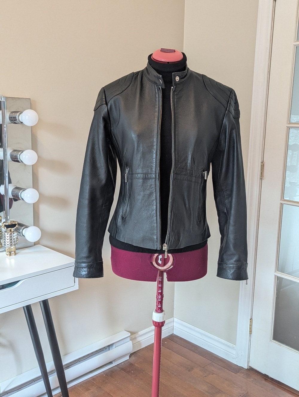 Women's Black Leather Zip-Front Jacket